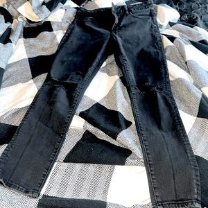 American Eagle Next Level Stretch Black Jeans Ripped Knees Super Stretchy Size 8